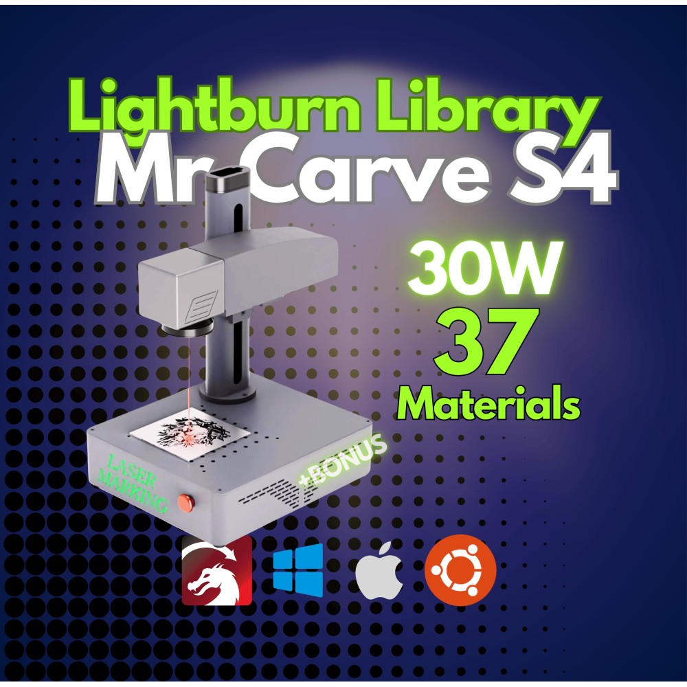 MrCarve 30W fiber laser LightBurn library preview