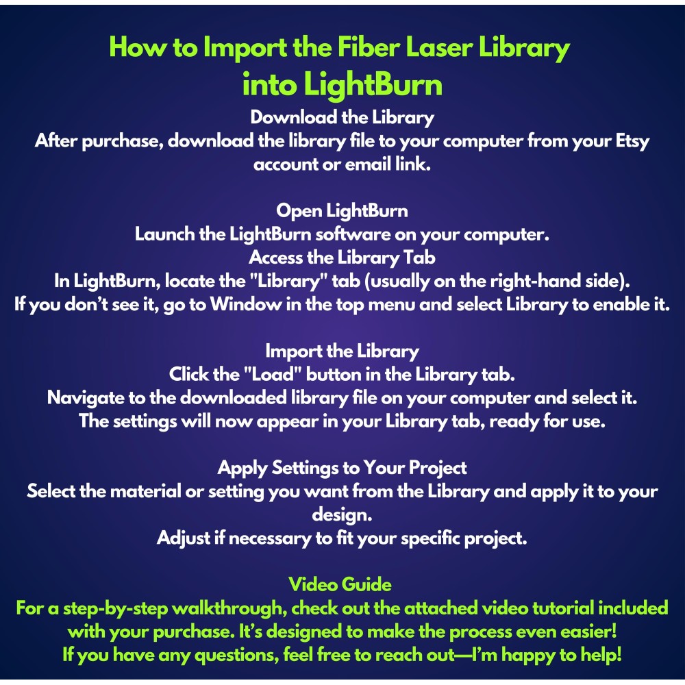 MrCarve 30W fiber laser LightBurn library preview