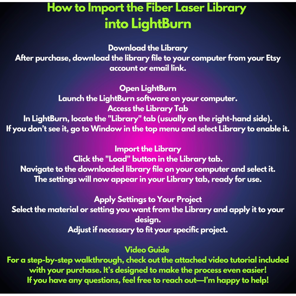 Gweike G7 UV 5W fiber laser with LightBurn library preview