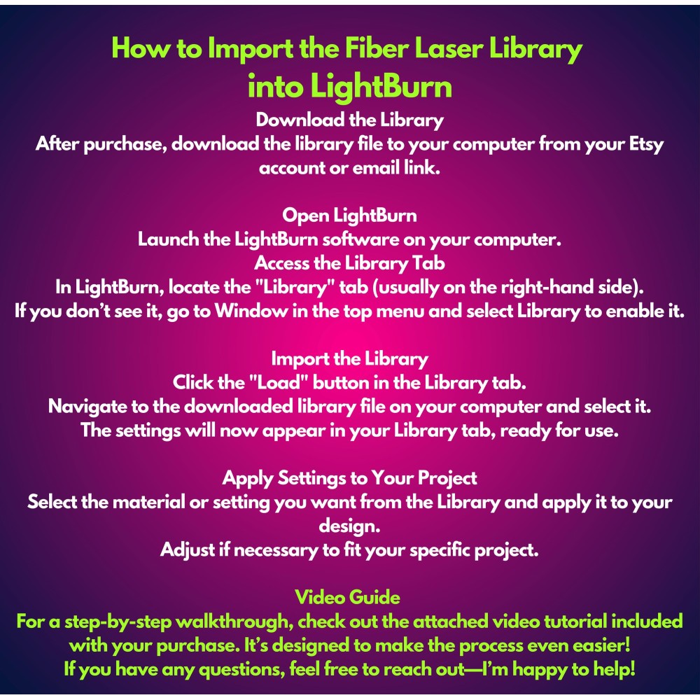 MONPORT 30W fiber laser LightBurn library preview