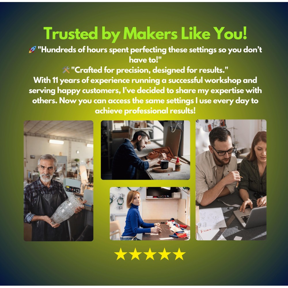 M-T ML50 50W Fiber Laser LightBurn Library -  | 37 Materials + MegaBonus | Easy Setup Materials Settings