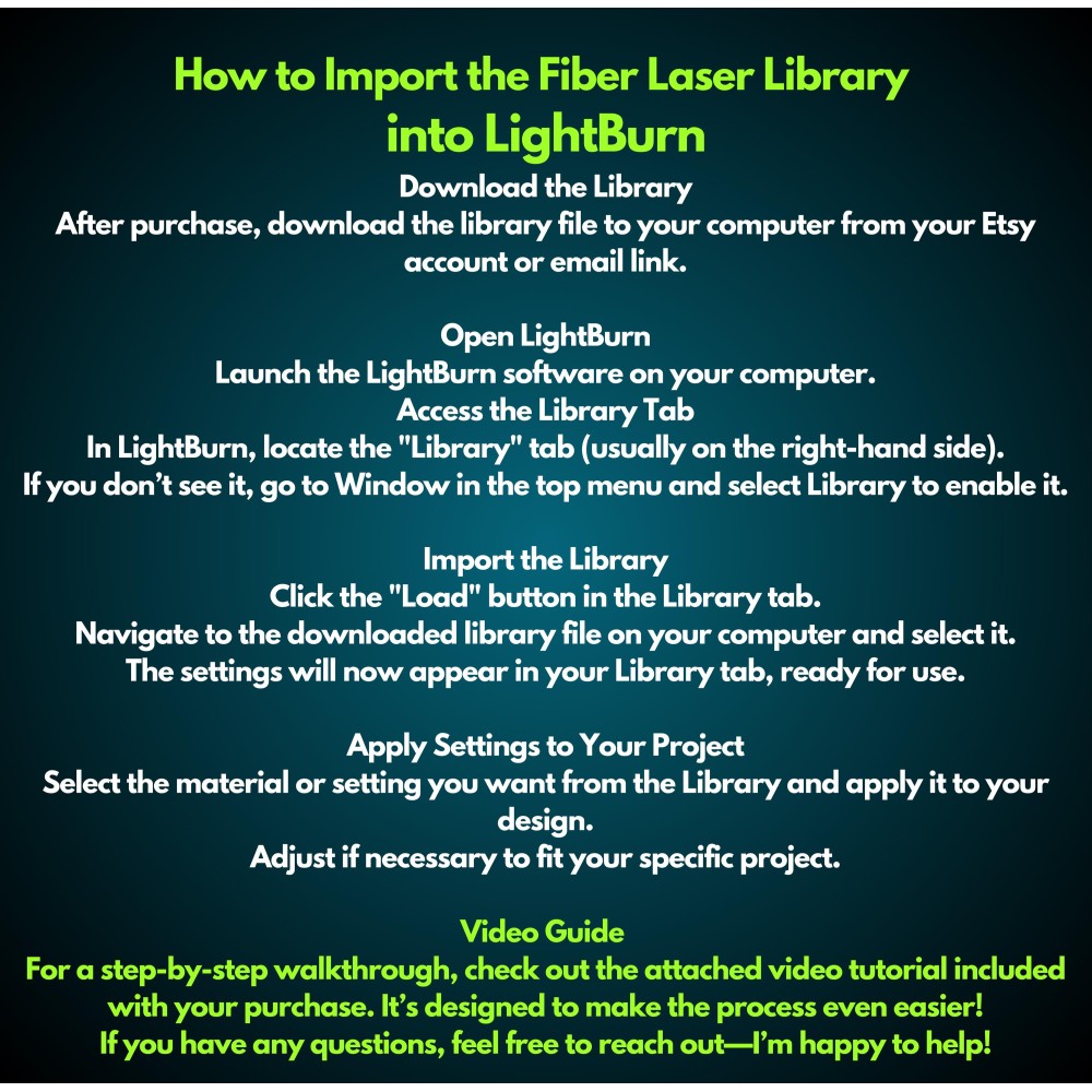 OMTech 30W fiber laser LightBurn library preview
