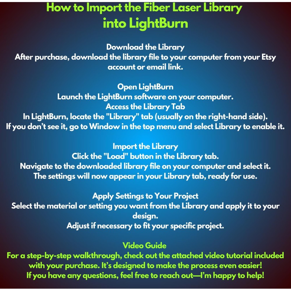 ComMarker B4 MOPA 100W fiber laser with LightBurn library preview