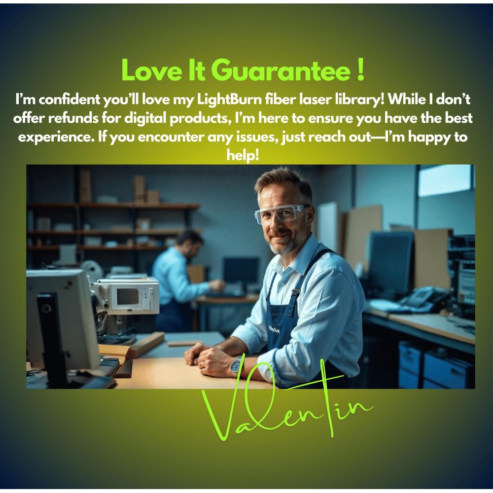 M-T ML15 20W fiber laser with LightBurn library preview