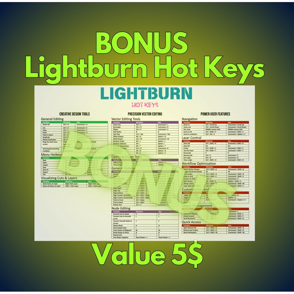 M-T ML50 50W Fiber Laser LightBurn Library -  | 37 Materials + MegaBonus | Easy Setup Materials Settings