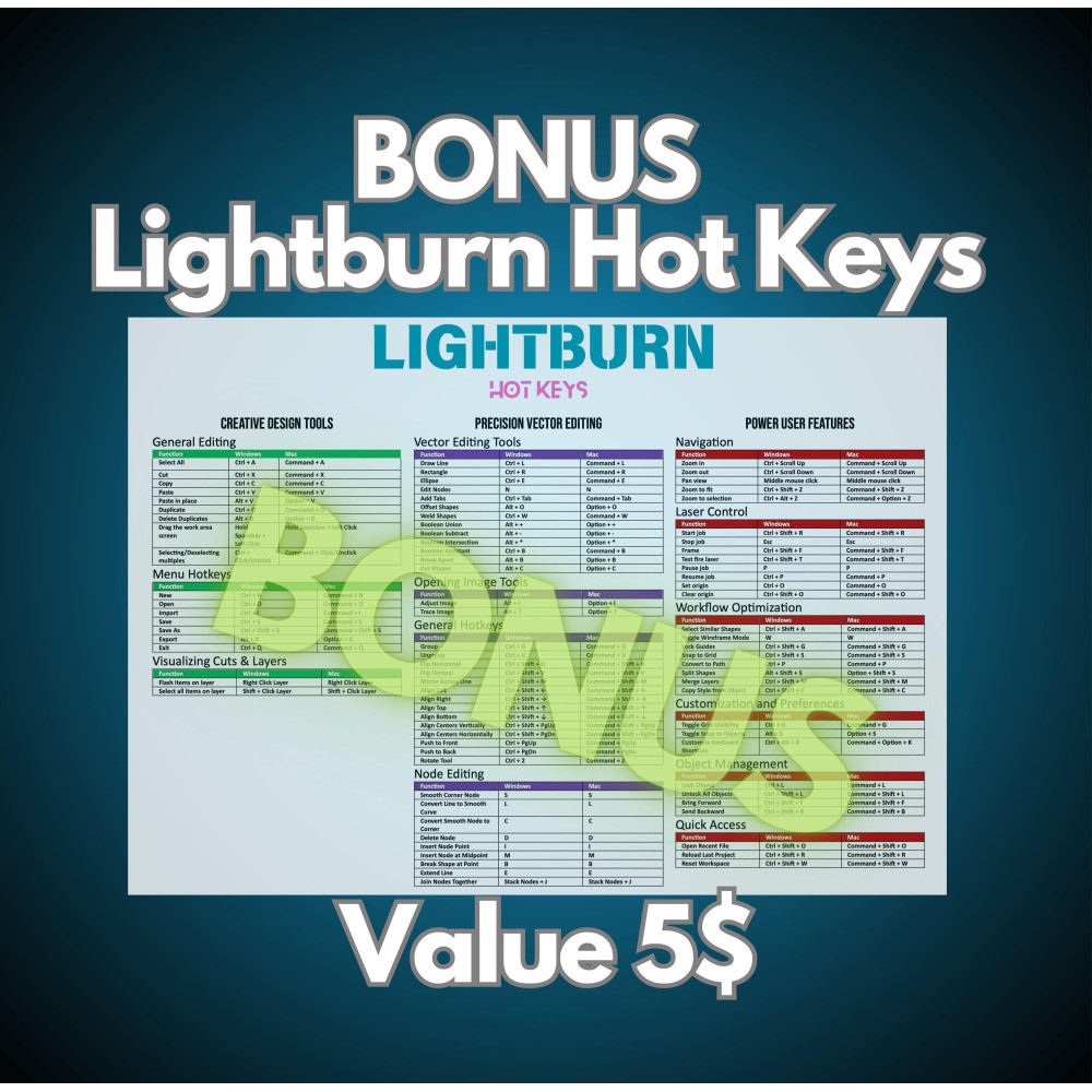 OMTech MOPA 60W fiber laser LightBurn library preview