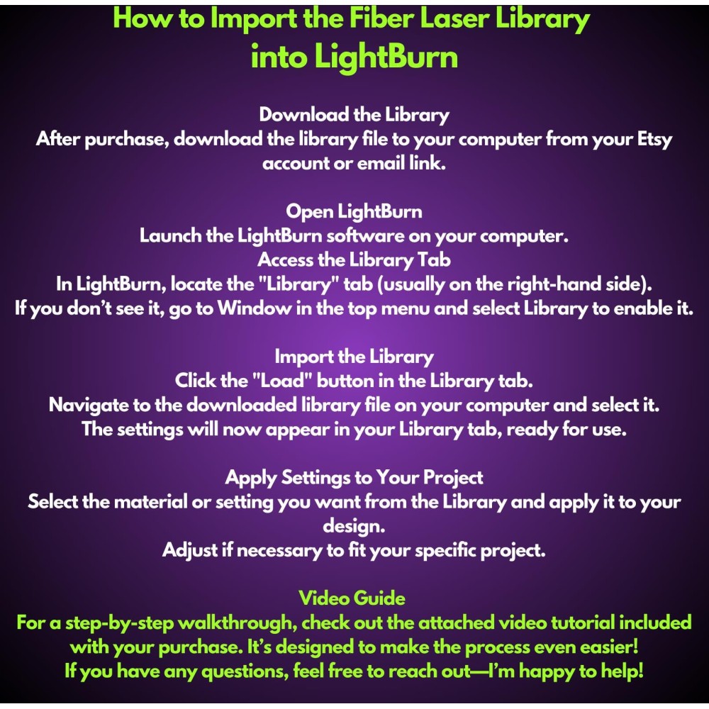 Customer support service for Fiber Laser LightBurn Library