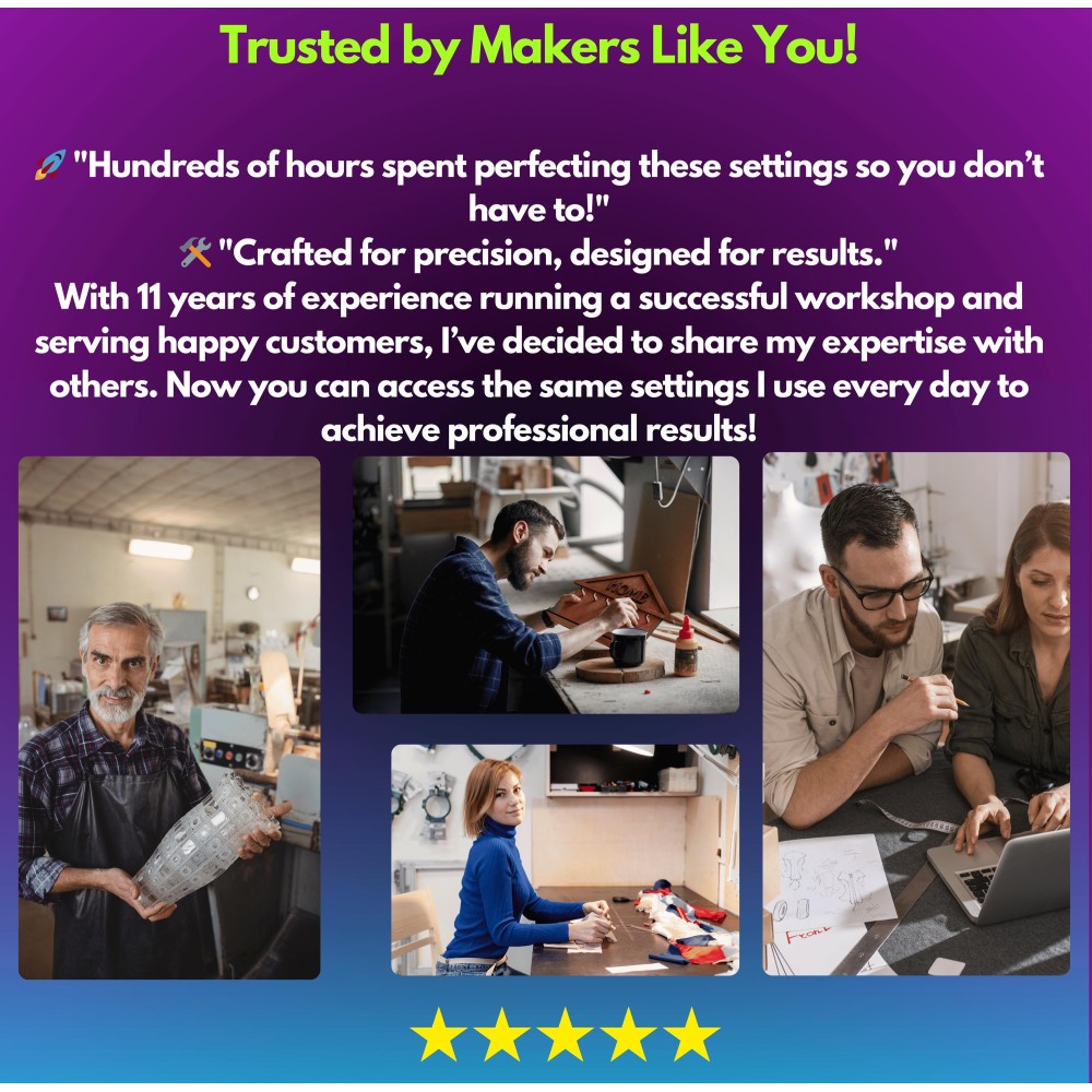 Gweike G2 20W Fiber Laser LightBurn Library -  | 37 Materials + MegaBonus | Easy Setup with 2 Lens Dimensions