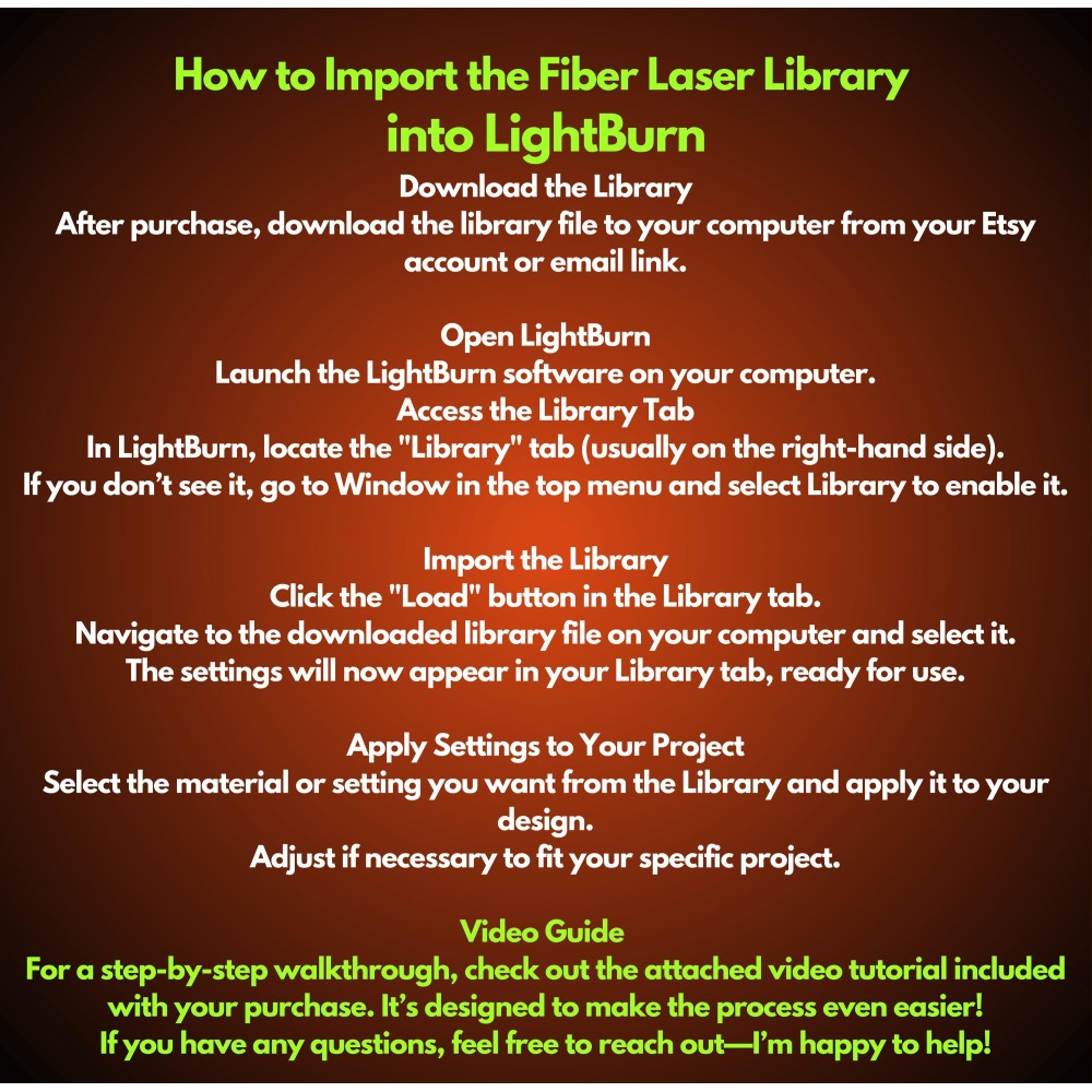 Cloudray 30W Fiber Laser Lightburn Library | 37 Material Settings | 3 Lenses | Easy Plug & Play Setup +MegaBonus